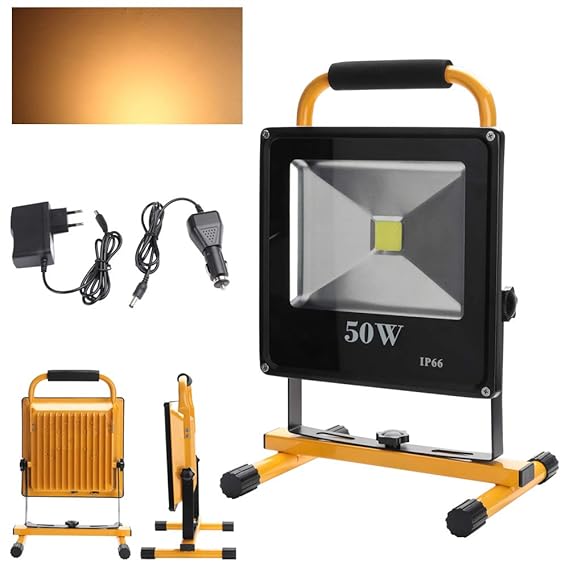 Wolketon LED 50W Warmweiß Flutlicht Fluter Lampe Außen Strahler Baustrahler Akku-Strahler