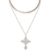 Jessica Simpson Layered Cross Necklace for Women with Crystals, Gold-Tone Layered Necklace with Cross Pendant