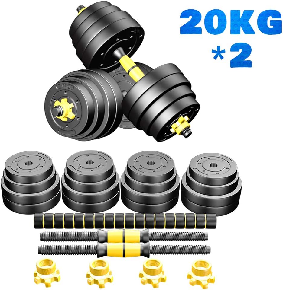 Vsidea 5KG-20KG Dumbbells Pairs 3-44 lbs Adjustable Dumbbell Weight Set Barbell Lifting with 2 Connector for Home Bodybuilding Training