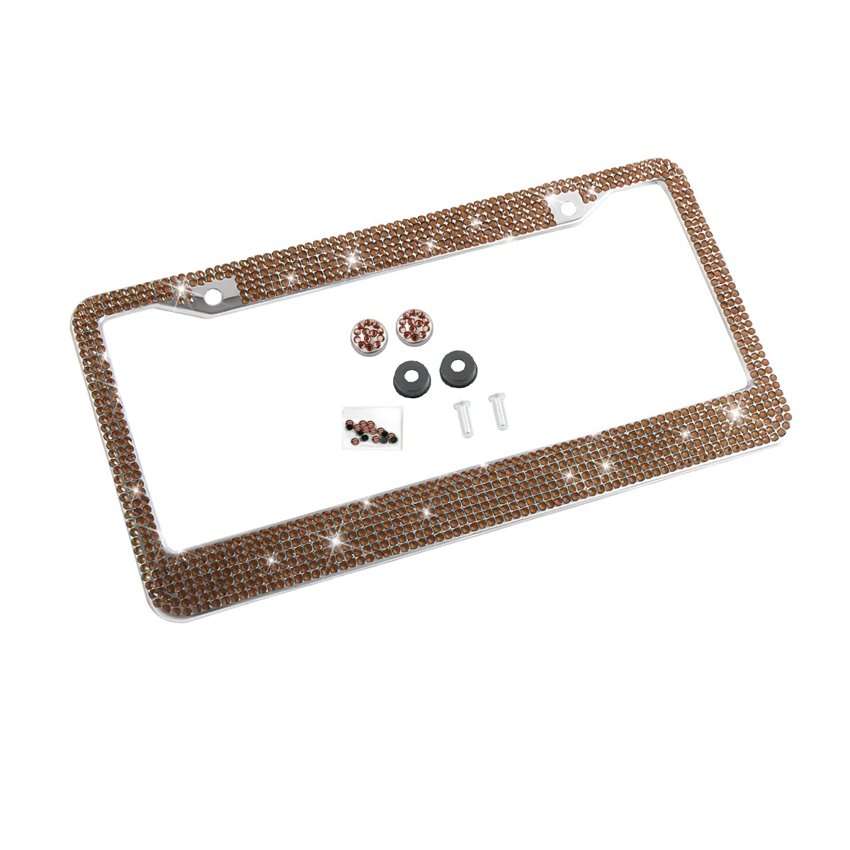 Photo 1 of ***HARDWARE MISSING****YALOK Bling Car License Plate Frame, Sparkly Rhinestone Stainless Steel License Plate Cover/Holder, Universal for Most Cars, SUVs, Vehicles with Screw Set, Auto Accessories for Women (Coffee)