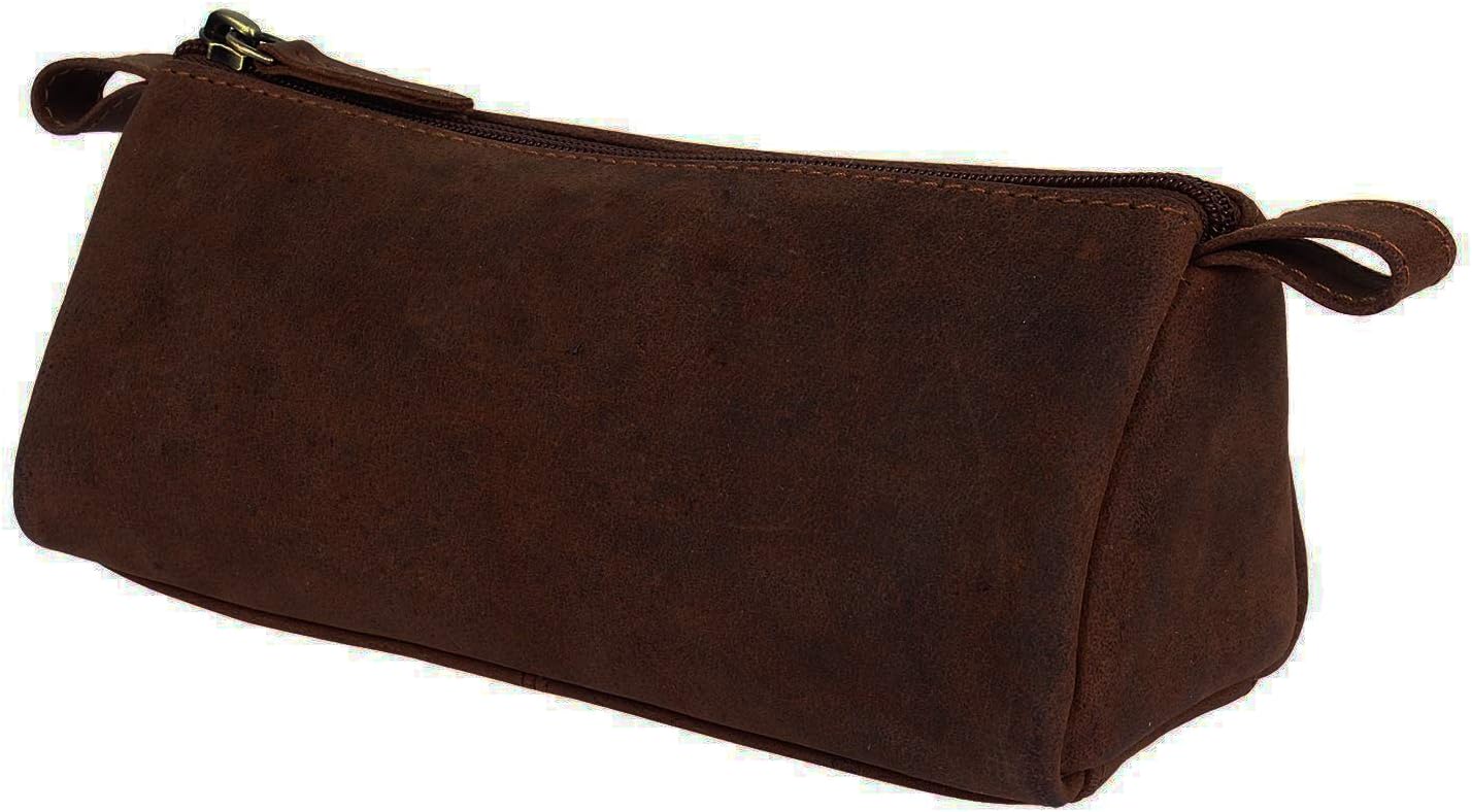 Genuine Vintage Leather Pencil Case Pouch Pen Holder with Zipper Closure Brush Organizer Art Painting Supplies Office Marker Box Ruler Stationery Gift for Students Artist Painter & Writer Colleague
