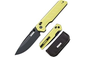 BEZUBIN Folding Pocket Knife 3.25" VG10 Blade EDC Folding Knife with Safety Axis Lock Yellow G10 Handle Hunting Camping Knife with Thumb Stud Opener