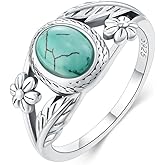 Turquoise Ring for Women 925 Sterling Silver Leaf Ring Leaf Turquoise Ring Western Oval Bohemia Jewelry Vintage Inspired Ring Gift for Women Wife Mom