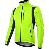 BERGRISAR Winter Cycling Jacket for Men with 6 Pockets Windproof Thermal Softshell Bike Jacket Running Windbreaker