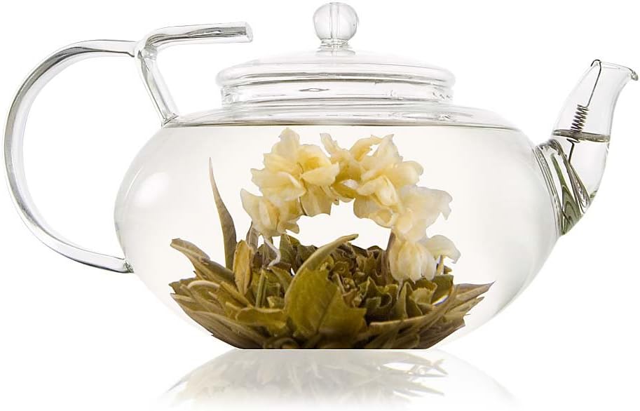 The Exotic Teapot - Grand Lotus Glass Teapot, 1000ml, 4 Cup Tea Pot, Loose Tea Filter, Ultra Clear Glass
