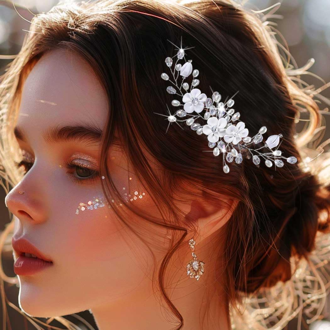 Unicra Flower Bride Wedding Hair Pins Silver Headpiece Pearl Bridal Hair Clips Accessories for Women and Girls