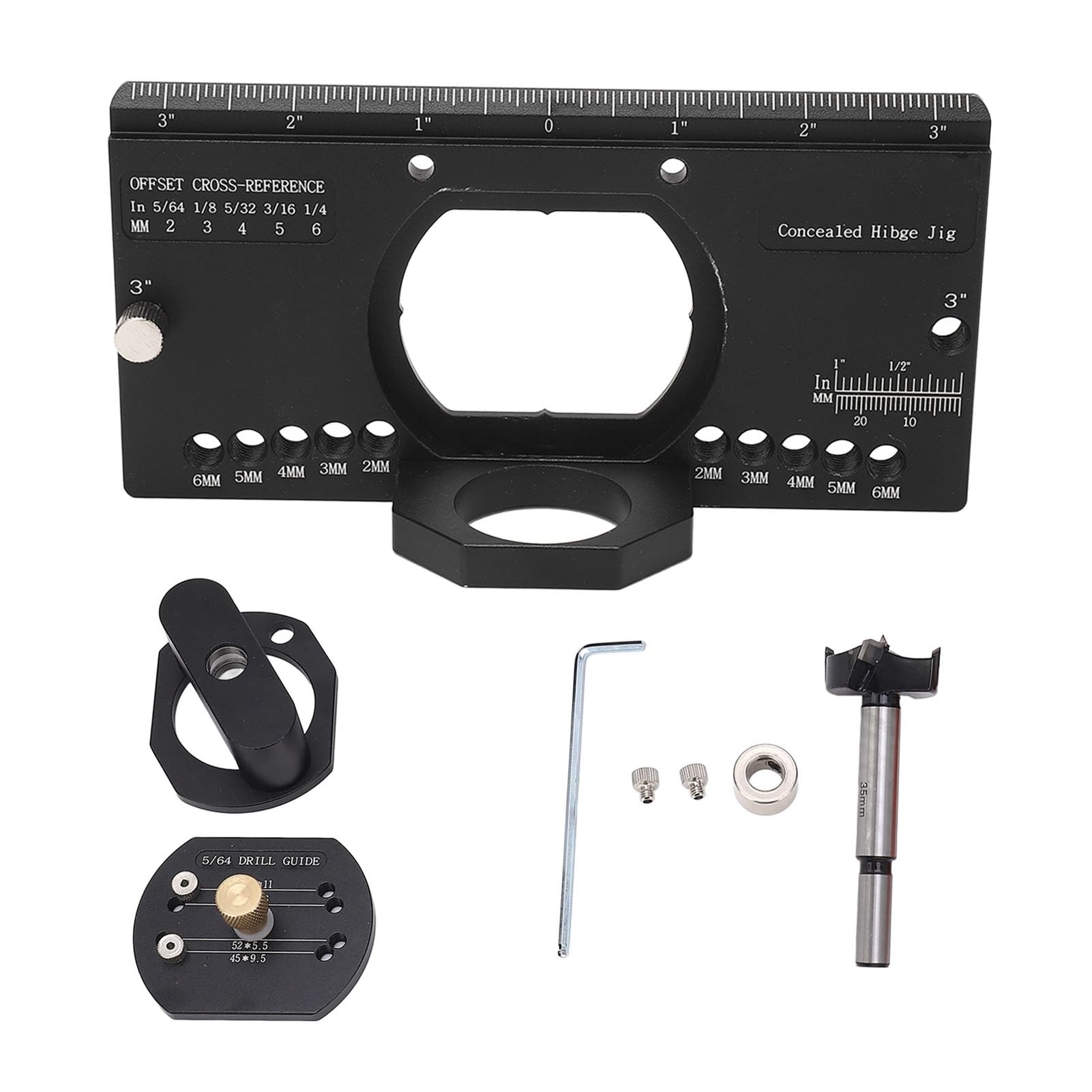 35MM Concealed Hinge Jig Kit, Aluminum Alloy Cabinet Door Mounting Tool, Accurate and Easy Drilling Cabinet Hinge Jig Drilling Hole with Preset Depth for Woodworkers and DIY Enthusiasts