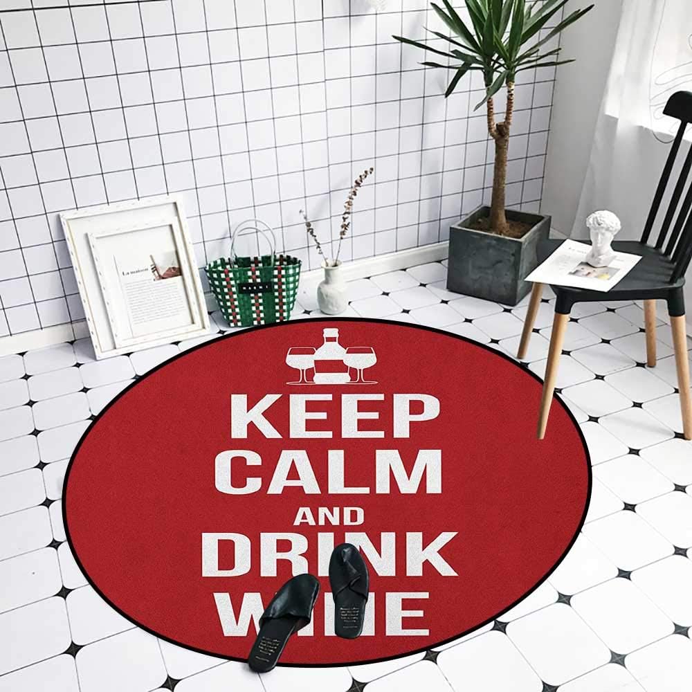 Keep Calm Round Rug Kid Carpet Wine Theme With A Bottle And Two Glasses Popular Slogan About Alcoholic Drink Circle Rugs For Living Room 43 Diameter Ruby White Amazon Co Uk Kitchen Home