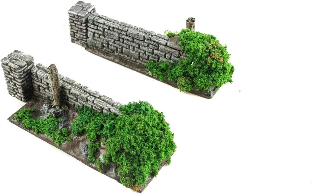War World Gaming Battle Bocage Short Wall Hedgerows & Pillars x 2 – 28mm Heroic Scale Wargaming Terrain Model Diorama Scenery Wargame WW2 Tabletop Battle Normandy France WWII Hedgerow