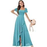 JAKIPPY Square Neck Bridesmaid Dresses for Women Chiffon Flutter Sleeves Evening Formal Dress with Slit