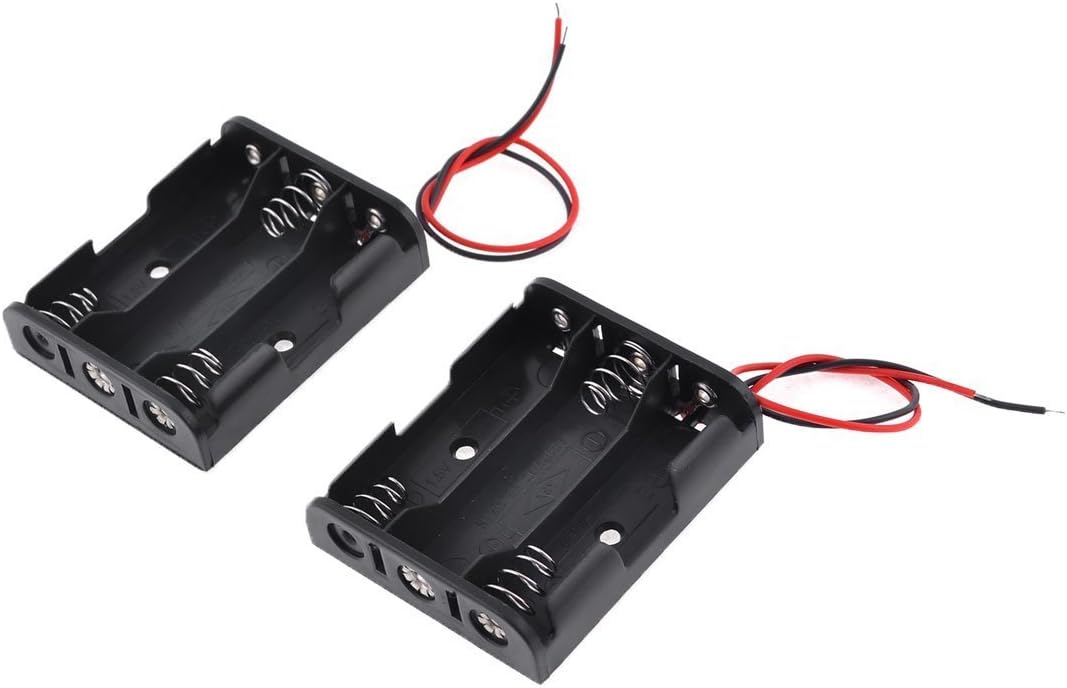 2 PCS Wire Lead Cable Plastic 3 x 1.5V AA Batteries Cell Box Holder Case Black
