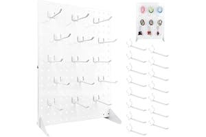 SIBRANT Metal Pegboard Display Stand with 15 Peg Hooks for Craft Shows & Fairs, Jewelry Retail Display Rack for Selling Accessories,Display Stands for Earring,Pin Stands,Retail Vendors(17*13inch,White)