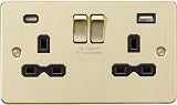 Knightsbridge 13A 2G Switched Socket Dual USB A C Brushed Brass Black Insert view 1