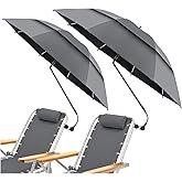 NBtoUS 2 Pack 48.6" Double Canopy Umbrella with Clamp, UPF50+ Beach Chair Umbrella with clip, 360°Adjustable Portable Outdoor Wheelchair, Patio, Golf Carts,Camping(Not Include Chair)