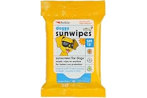 Petkin Dog Sunscreen Sunwipes - Sunscreen for Dogs, SPF 15 - Simply Wipe on Anytime for Instant Sun Protection - Includes 20 Jumbo Size Wipes, Vanilla Coconut Scent - Ideal for Home or Travel