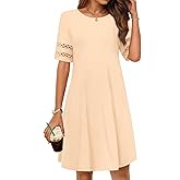 MEROKEETY Women's 2026 Summer Spring Casual T Shirt Dress Hollow Out Short Sleeve Beach Vacation Shift Swing Sundress