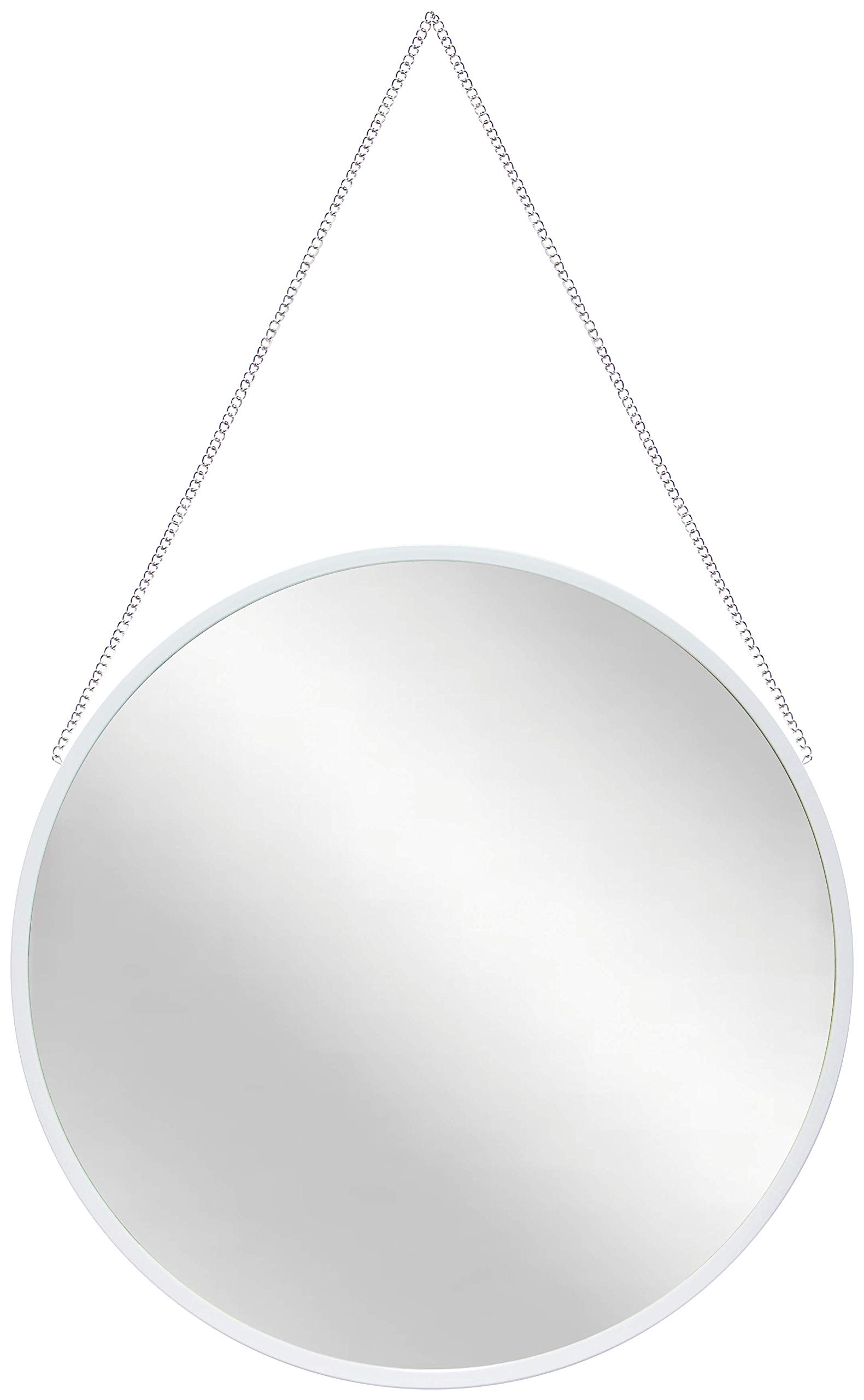 Infinity InstrumentsFranc Large 18 inch Round Wall Mirror with Chain, Easy-to-Hang Circular Wall Mirror with Durable Metal Chain, add Fashion to Any Room, White