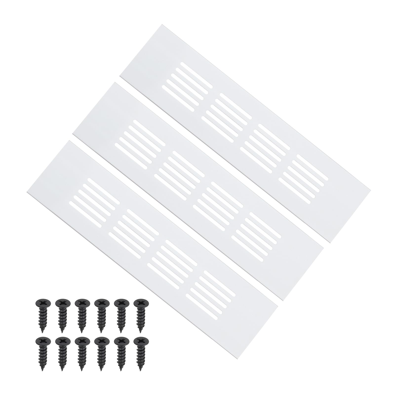 PATIKIL 8 x 2 Inch Door Air Vent Cover, 3 Pcs Heavy Duty Aluminum Grille Ventilation Cover Louvered with Mounting Screws for Cabinet Wardrobe Door, Silver