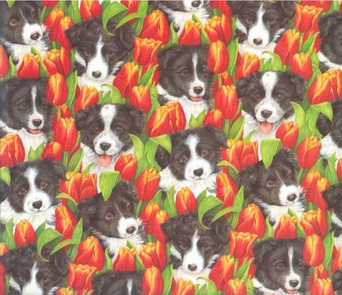 Border Collie in the Tulips Gift Wrap Paper & Gift Tags by Otter House