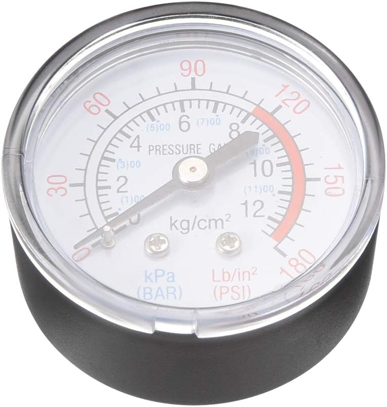 sourcing map Air Compressor Parts Pressure Gauge 1/4BSP 12.5mm Male Thread Back Mount 0-180 PSI, 1/4 Thread
