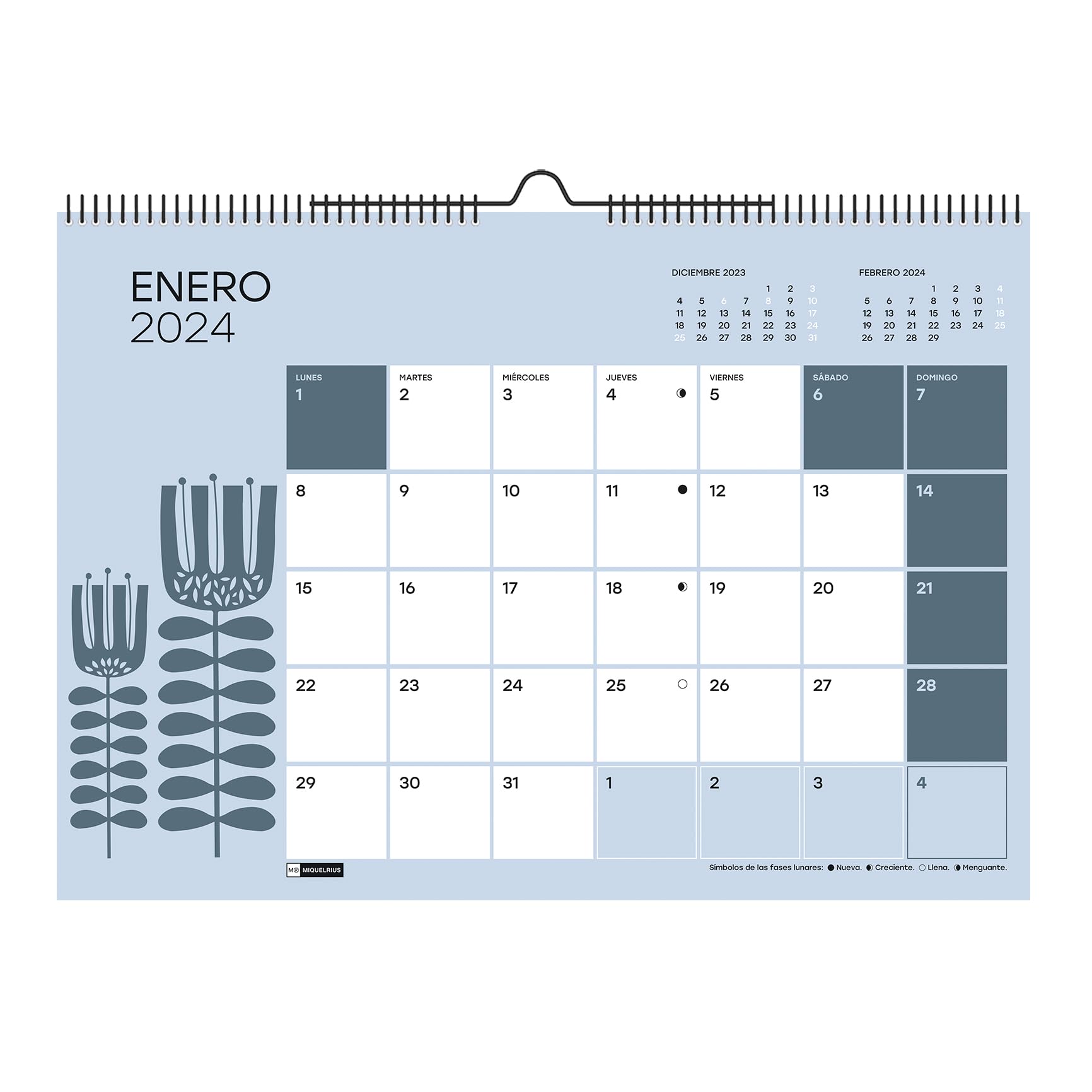 Miquelrius - Wall Calendar 2024, A3 Size: 420 x 296 mm, With Space to Note, With Space to Note, Double Spiral Binding, Spanish, Spanish, 12 Colours