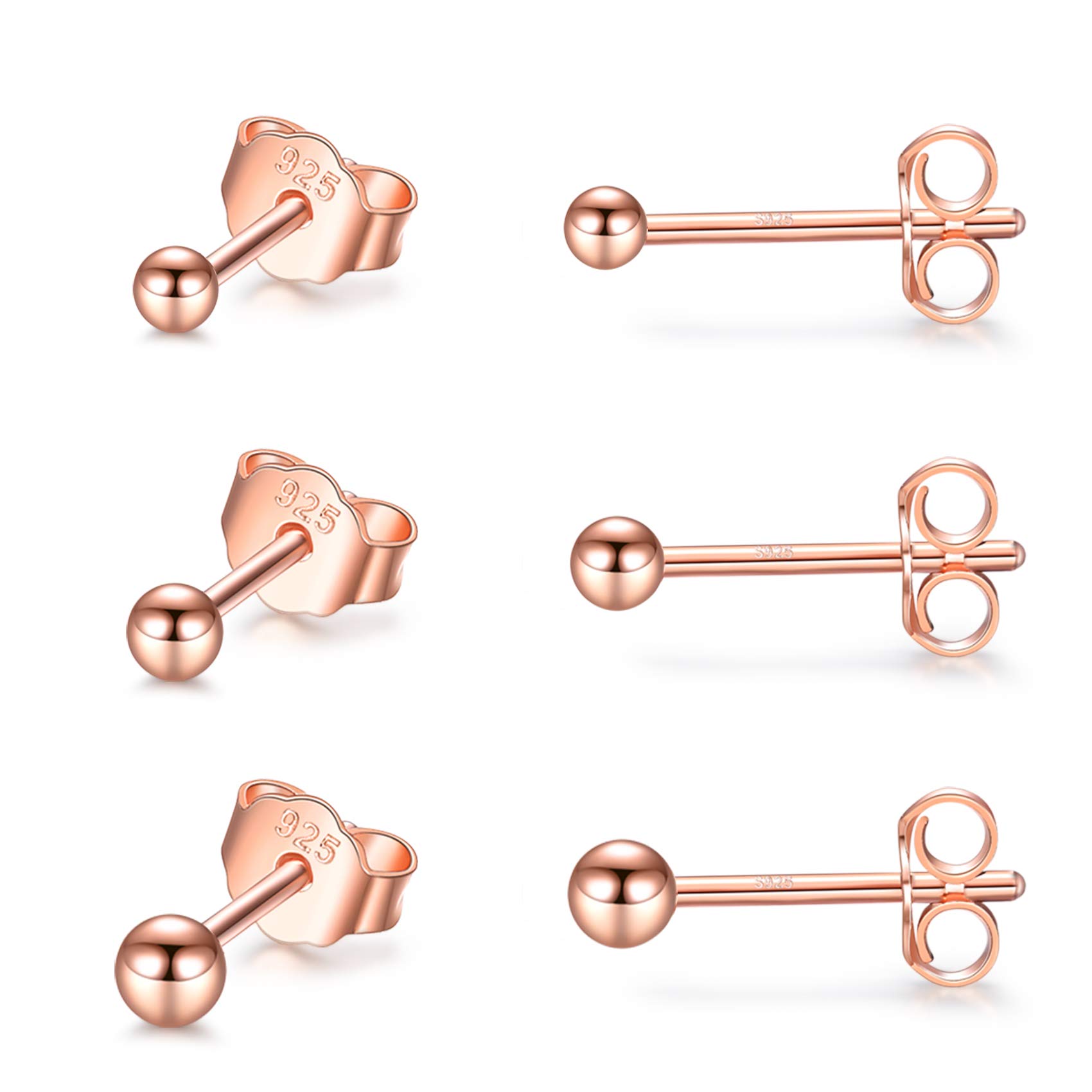 CERSLIMO Silver Stud Earrings for Women Men Girls, 3 Pairs Sterling Silver Tiny Ball Stud Earrings Small Dot Studs Dainty Cartilage Tragus Sleeper Earrings Set (2mm/3mm/4mm, Rose Gold) — image 1