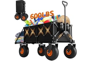 ROSONG Beach Wagon with Big Wheels for Sand - Heavy Duty 10" Wheel Collapsible Wagons Foldable Large Wagon Cart Folding All Terrain for Camping