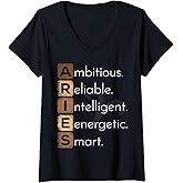 Womens Aries Zodiac Sign Men Women Kids Aries March April Birthday V-Neck T-Shirt