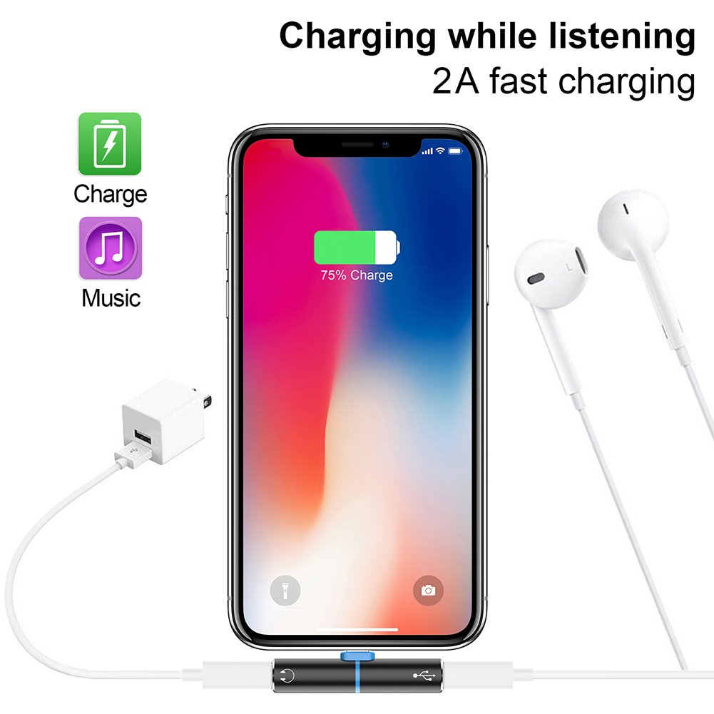 iPhone Dongle iPhone 7 Adapter Dual Lightning Wireless Charge and Listen Support Calling and Music Control Compatible with IOS 11 or Later (Dual Lightning)