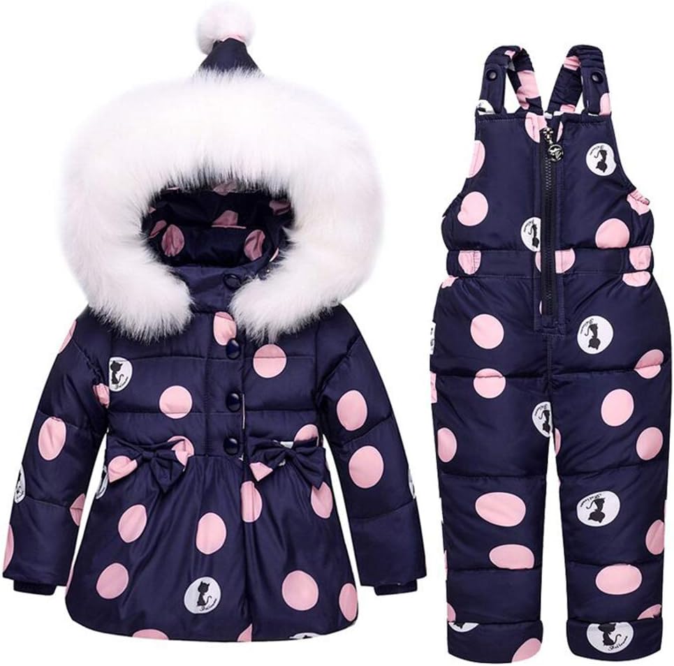 Bambino Snowsuit Bambina Piumino con Cappuccio di Pelliccia Caldo Giacca invernale Tuta da Neve