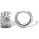 Watforsh Silver Hoop Huggie Small Chunky Filigree Round Circle Simple Vintage Work Earrings for Women Office