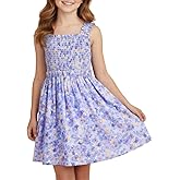 WELAKEN Girls Summer Sundress Criss Cross Back Ruffle Strap Elastic Waist Ruched Dress