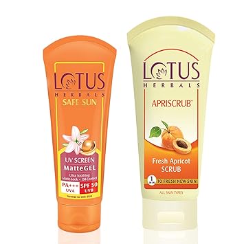 Lotus Herbals Safe Sun Uv Screen Mattegel Pa+++ Spf-50, 50g with Apriscrub