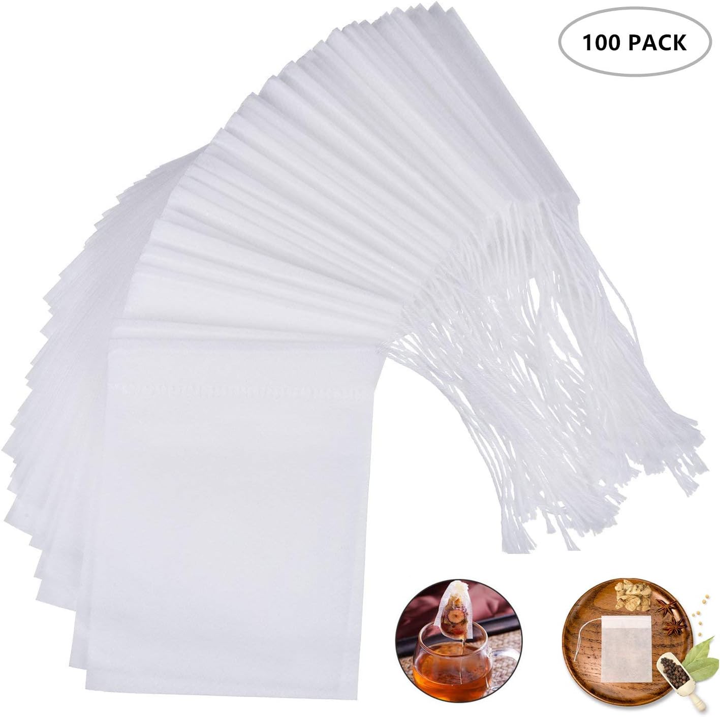 Tea Filter Bags,100 Pack Disposable Tea Filter Bag Empty Tea Bags Drawstring Loose Tea Bag for Tea Fruit Tea Flower Herb Pouch Spice Coffee（2.75 x 3.54 Inch）