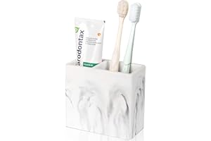 HEAGOALE Diatomite Toothbrush Holder 2 Slots Tooth Brush Holder for Bathroom, Kids Electric Toothbrush and Toothpaste Organizer for Countertop, Shower, Vanity, Marble White