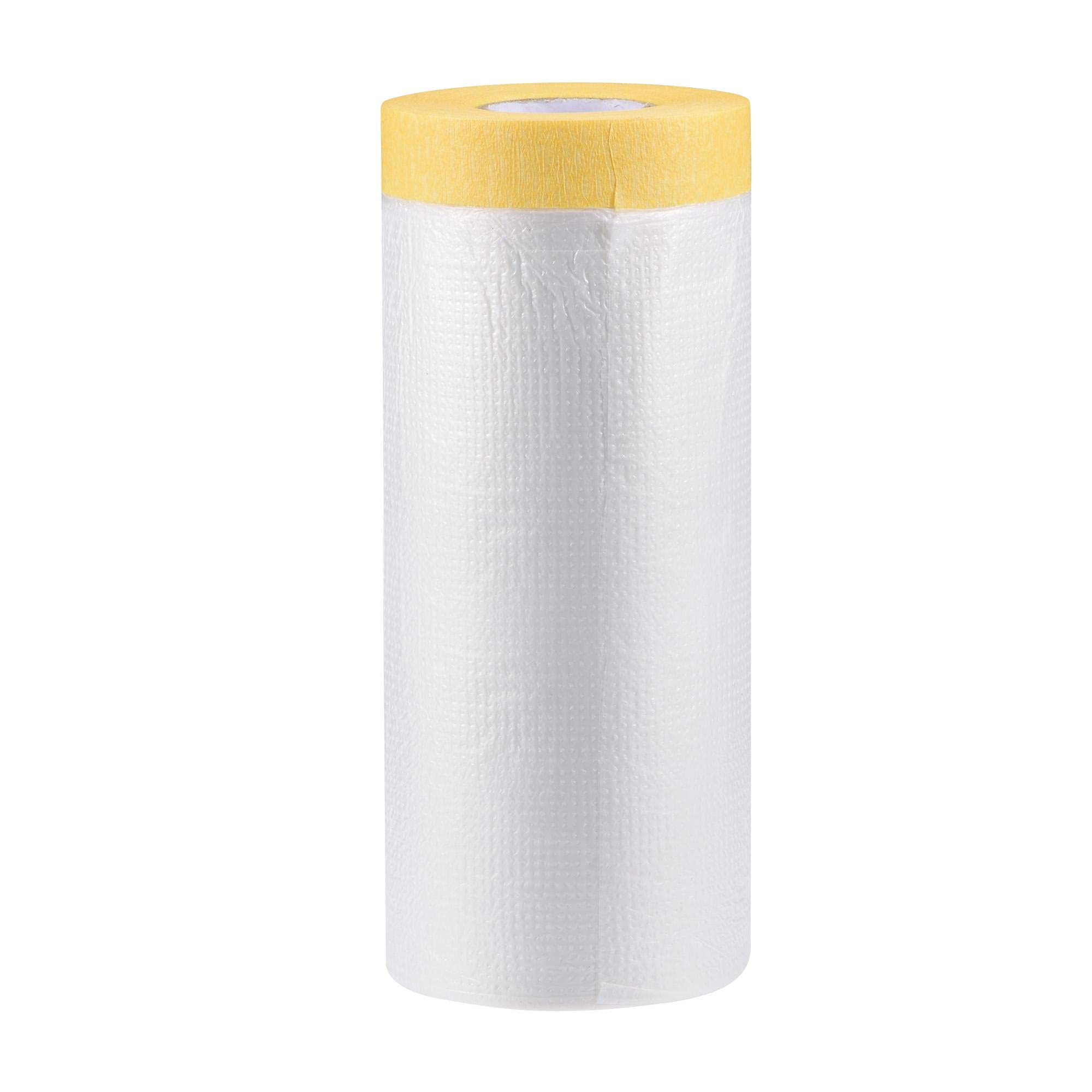 sourcing map Pre-Taped Masking Film, 70.9 in x 75 Ft, Plastic Drop Cloth with Low-Tack Painters Tape for Painting Protection