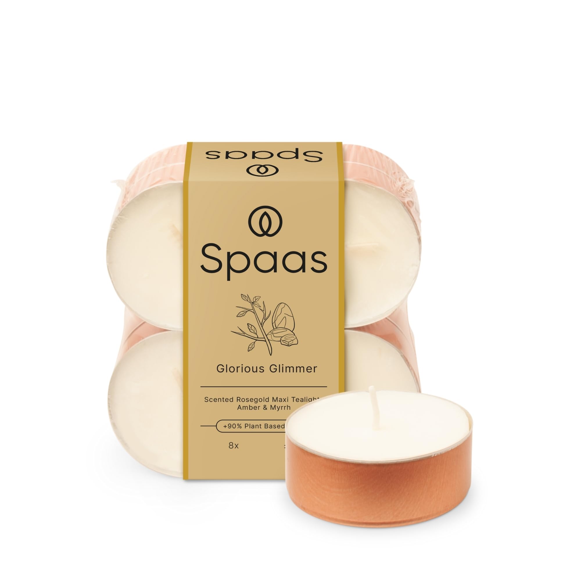 Spaas Maxi Scented Tealights in Rose Gold Cup flatpack x8 10h, Glorious Glimmer