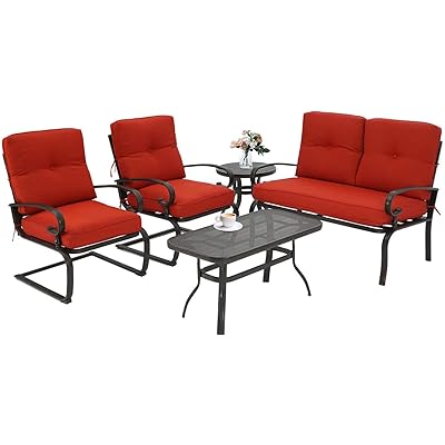Buy Patiomore 5 Pcs Outdoor Patio Furniture Conversation Sets Wrought Iron Patio Chairs Bistro Set W Loveseat 2 Spring Chairs And 2 Bistro Tables Red Cushion Online In Turkey B08hqrg9l1