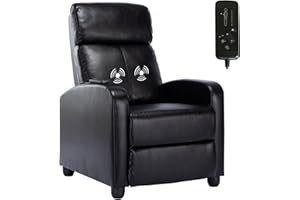 Phoenix Home Massage Recliner Chair, Modern Single Sofa Recliners with Padded Backrest and Thick Seat Cushion, PU Leather Recliner Chair for Living Room, Home Theater, Black