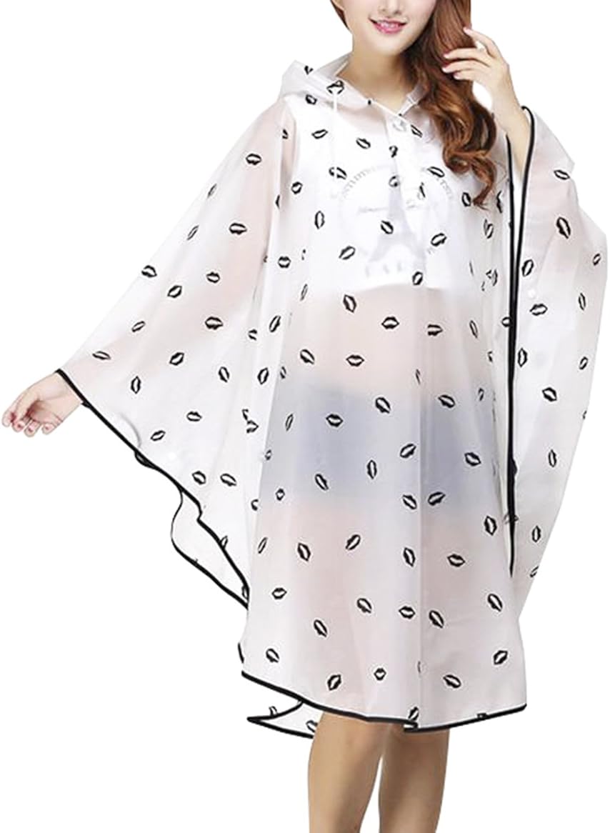 Women Packable Clear Hooded Raincoat Lightweight Travel Rain Cape
