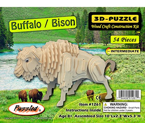 Puzzled Buffalo/Bison 3D Natural Wood Puzzle (54 Piece)
