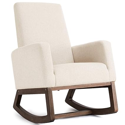 Giantex Upholstered Rocking Chair Modern High Back Armchair