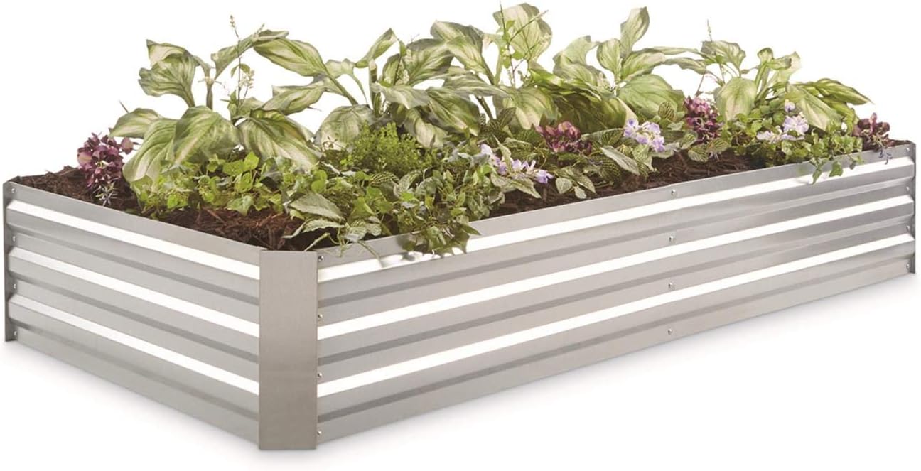 CASTLECREEK Large Galvanized Steel Raised Garden Bed Planter Box, Outdoor Flowers, Herbs, Vegetable Planting Boxes, 72
