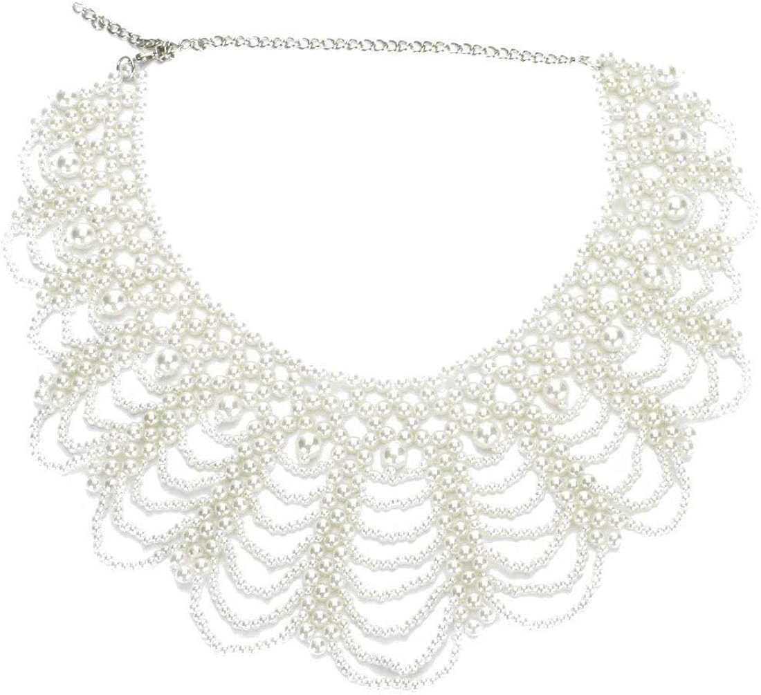 Women's RBG Dissent Collar Detachable Pearl Beaded False Collar Choker Necklace Costume (White): Clothing