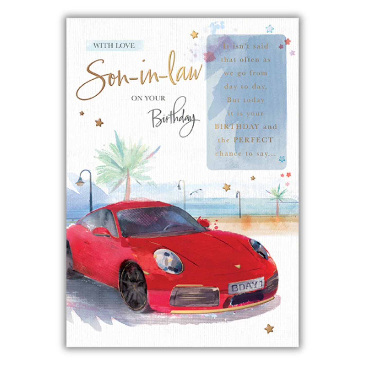 Words and Wishes Son-in-Law Birthday Card - Red Sports Car - 8.5 x 6 Inches