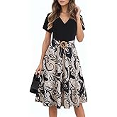 Summer Dresses for Women 2026 Elegant V Neck Short Sleeve Casual Cross Knee Length Dress Tea Party with Pockets D980