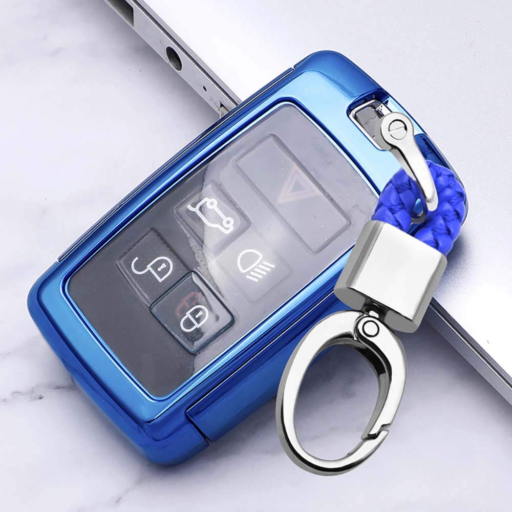 ontto Car Key Cover for Land Rover Range Rover Sport Evoque Velar Discovery 5 2018 2019 Soft Silicone Key Fob Cover Holder Protector Key Case Keyring Blue