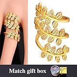 U7 Jewelry Women Girls Clear CZ 18K Gold Plated Statement Leaf Long Ring