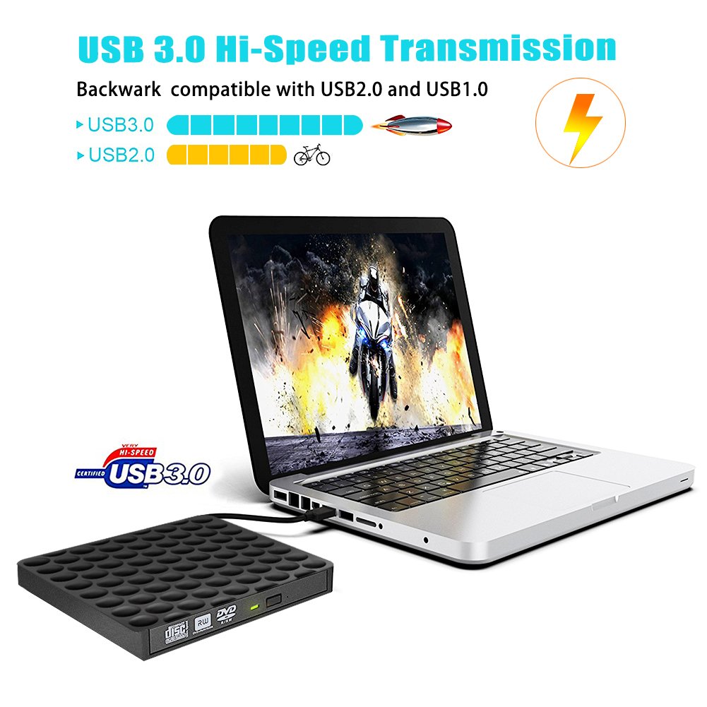 Grabadora CD DVD Externa Lector, USB 3.0 Portátil de DVD óptica RW ROW Reader Writer Player para PC Windows de Mac OS 10 7 8 XP Vista