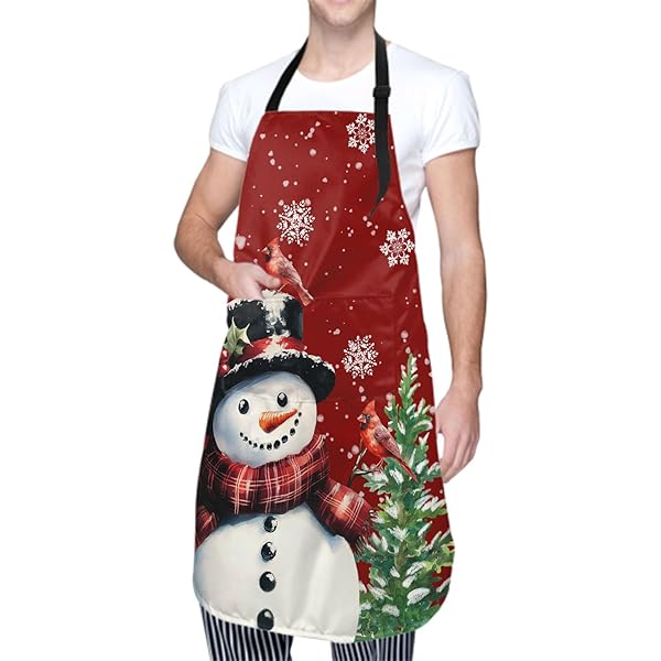 Delantal De Cocina Navideño - 70x60 Cm, Tela Oxford Impermeable, Con Bolsillos, Diseño Festivo (muñeco De Nieve, árbol De Navidad...)